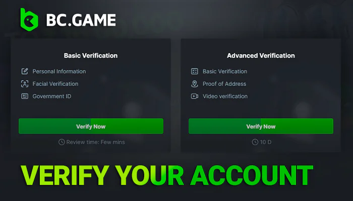 Confirm identity on the BCGame website
